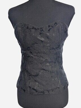 Twenty-One Black Lace Strapless Corset Top W/ Boning & Full Zip Back